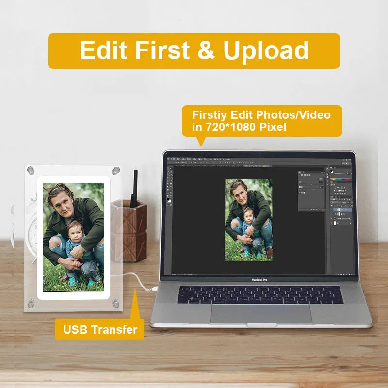 Cut Gift Acrylic Digitial Photo Frame 5 inch IPS Screen 1000amh Battery 2G Memory Volume button  support video picture play