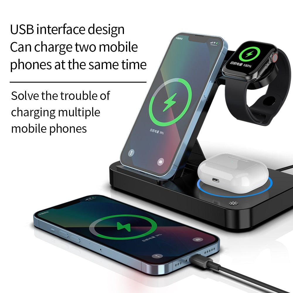 100W 4 in 1 Foldable Wireless Charging Station For iPhone 14 13Pro Apple Watch 7/6 For Samsung Galaxy Watch Chargers 4/3 S22 S21